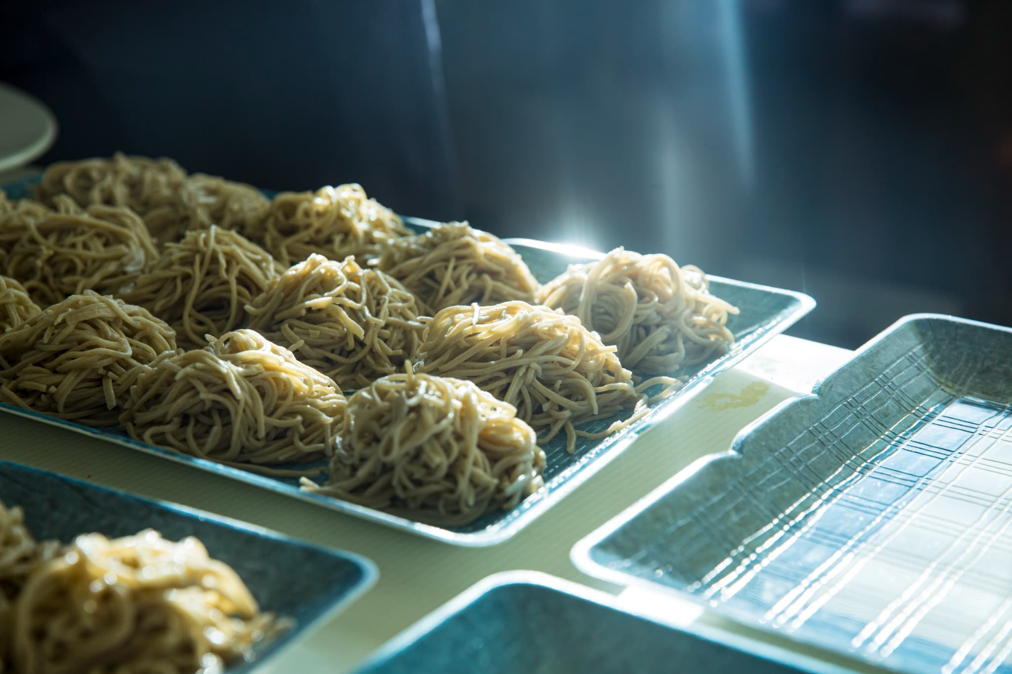 Soba noodles, a specialty of Nagano Prefecture, illuminated by the sun