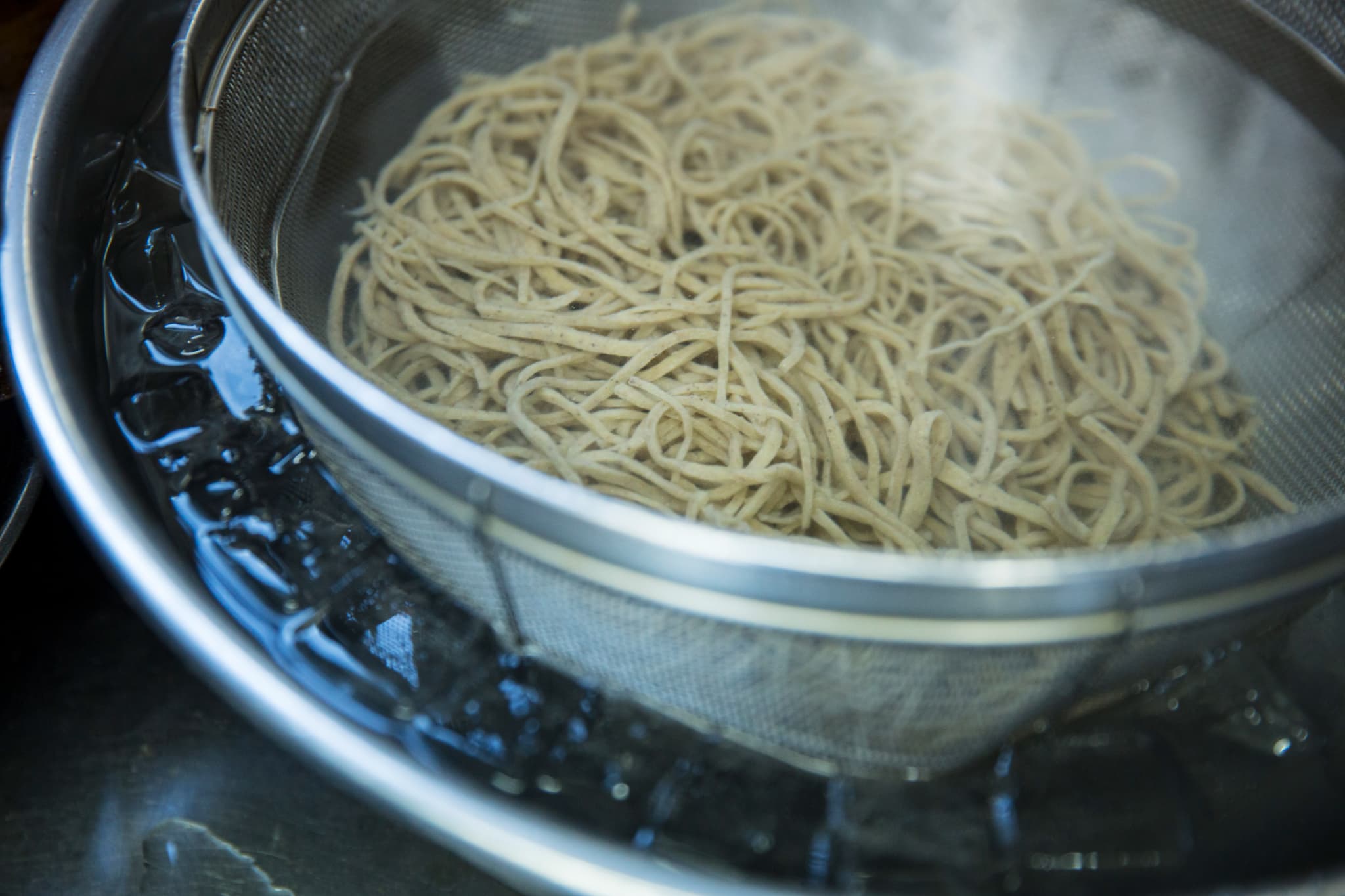 Soba noodles, a specialty of Nagano Prefecture, illuminated by the sun